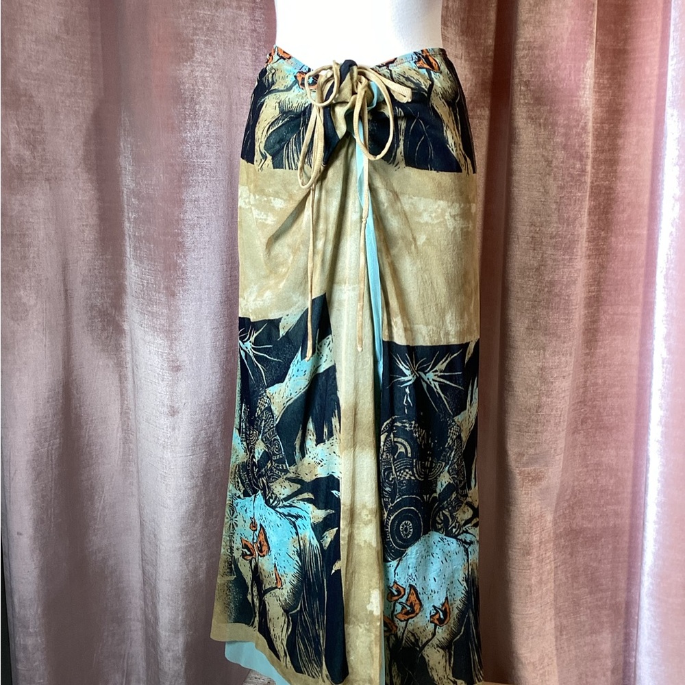 Vintage Y2K Jean Paul Gaultier Maille mesh printed wrap maxi Skirt Large